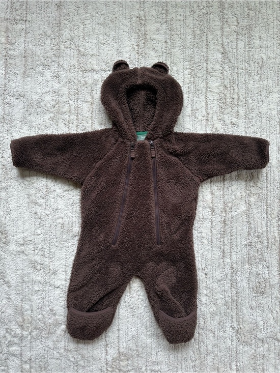 L.L. Bean Other - LL Bean Fleece Bunting One Piece Infant Baby 3-6 Months Zip Brown Teddy Bear